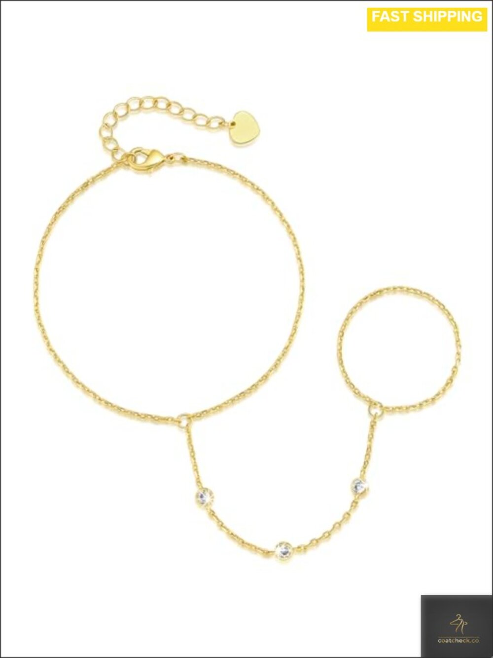 14K Gold Plated Hand Chain Bracelet Cubic Zirconia Adjustable